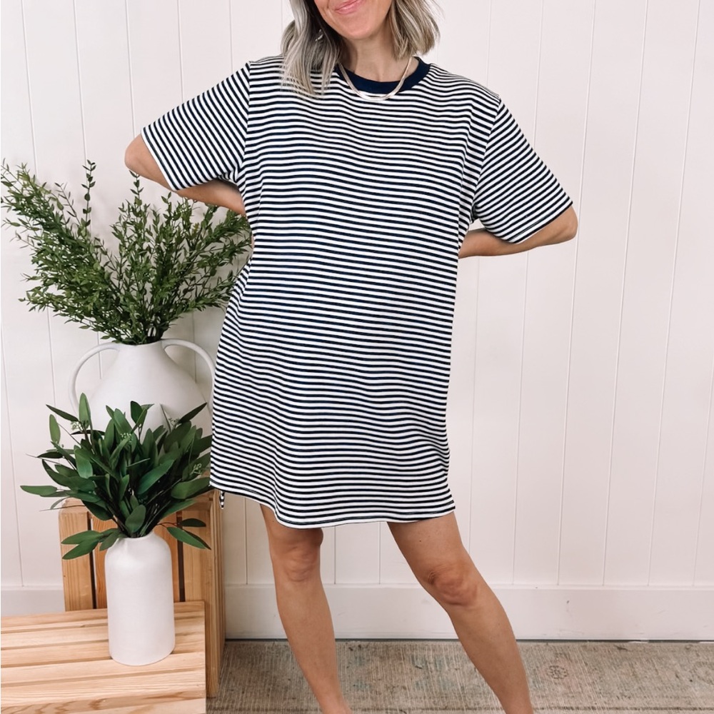 Navy and White Striped T-Shirt Dress